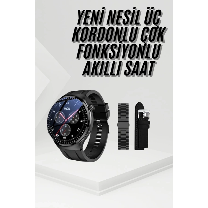 BFS Amoled Ekran Metal Deri Silikon Kordonlu Uyku ve Sağlık Takibi