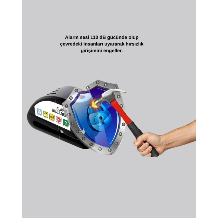 BFS Anti Hırsızlık 110 dB Alarm Disk Fren Kilidi Suya Dayanıklı Çelik Güvenlik Kilidi