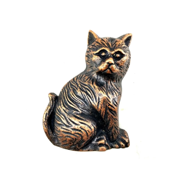 BFS Antika Tarz Dekoratif Pirinç Kedi Kapı Tokmağı, Taktak - 110x80mm, Antik
