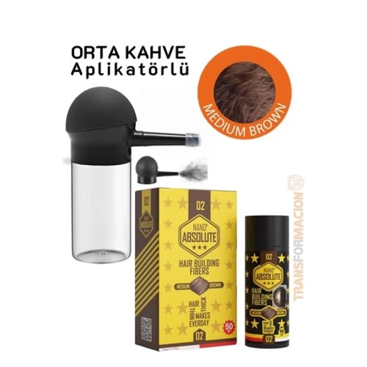 BFS  Aplikatörlü Saç Dolgunlaştırıcı Fiber Topik Toz ORTA TON KAHVERENGİ