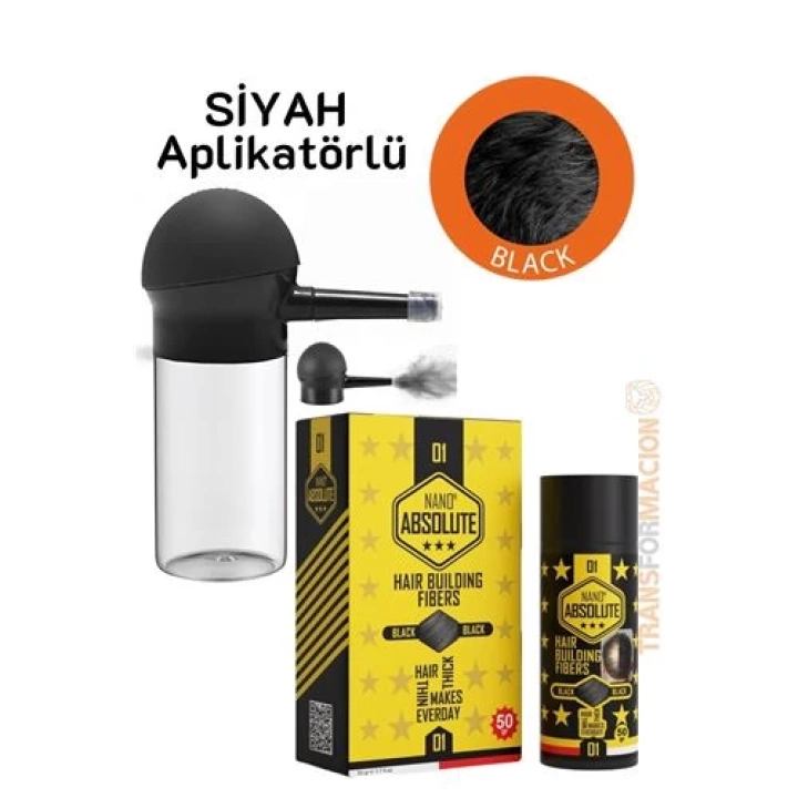 BFS  Aplikatörlü Saç Dolgunlaştırıcı Fiber Topik Toz SİYAH 50 Gram