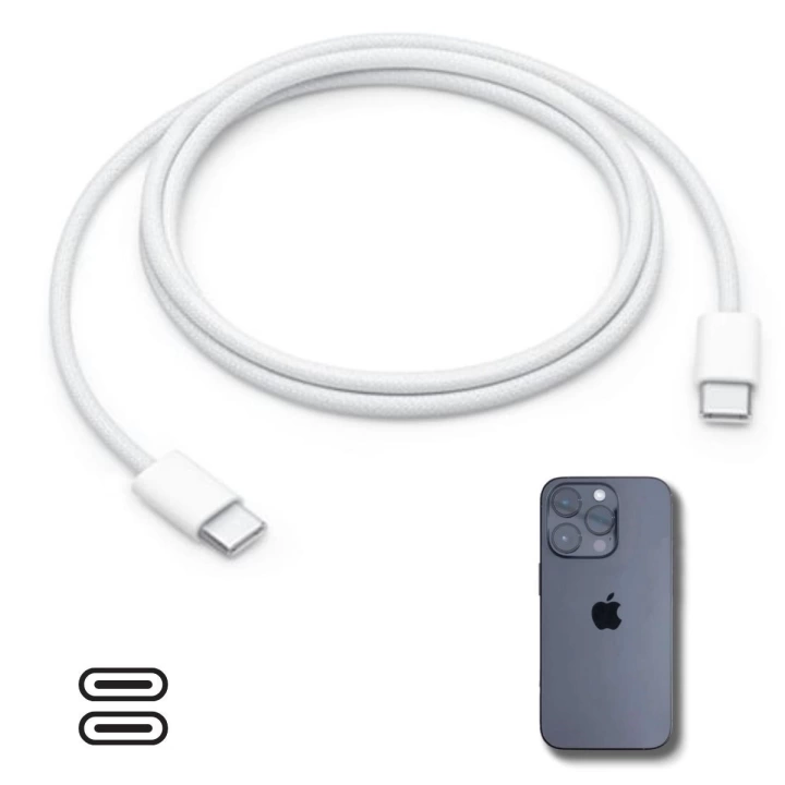BFS  Apple 15/15 Pro Type-C to Type-C Hasır Örgü Hızlı Şarj Kablosu (1m)