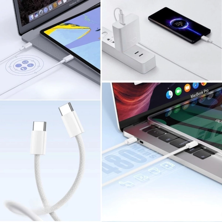 BFS  Apple 15/15 Pro Type-C to Type-C Hasır Örgü Hızlı Şarj Kablosu (1m)