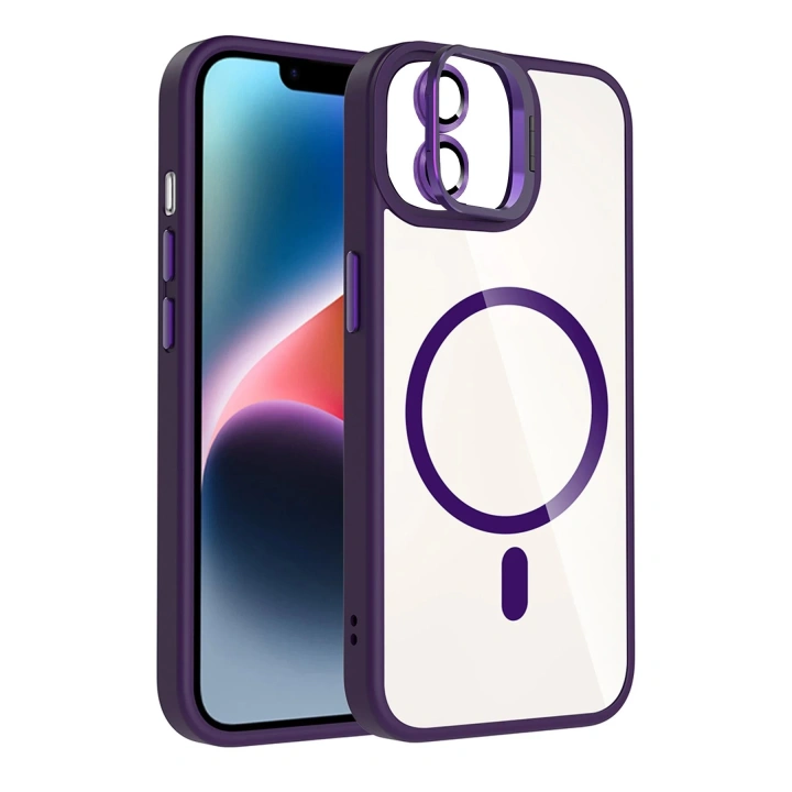 BFS Apple iPhone 11 Remim Lensli Magsafe Standlı Kapak - Derin Mor