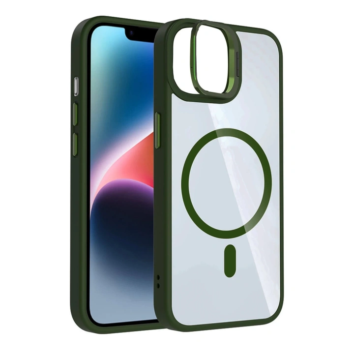 BFS Apple iPhone 11 Remim Lensli Magsafe Standlı Kapak - Koyu Yeşil
