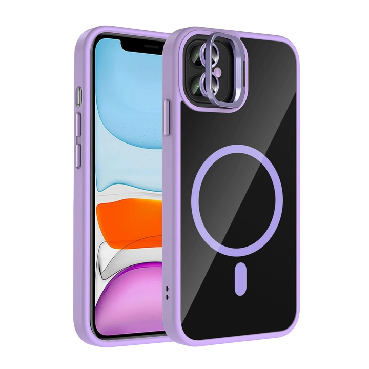 BFS  Apple iPhone 11 Remim Lensli Magsafe Standlı Kapak - Lila