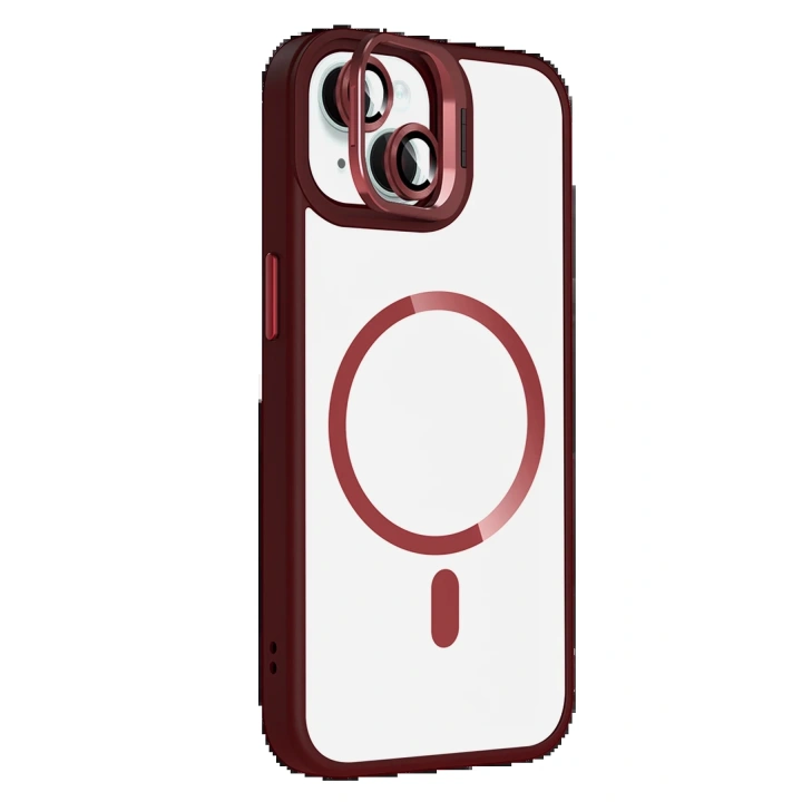 BFS Apple iPhone 13 Remim Lensli Magsafe Standlı Kapak - Bordo