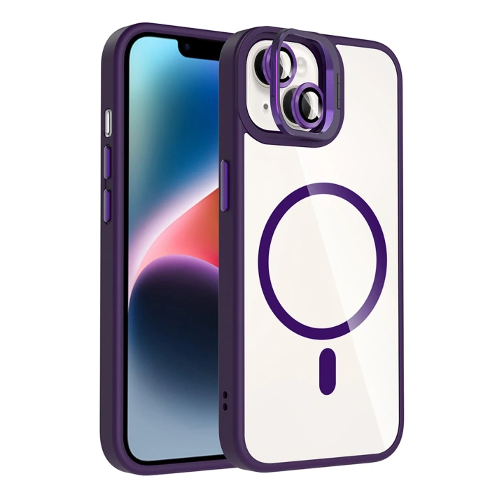 BFS  Apple iPhone 13 Remim Lensli Magsafe Standlı Kapak - Derin Mor