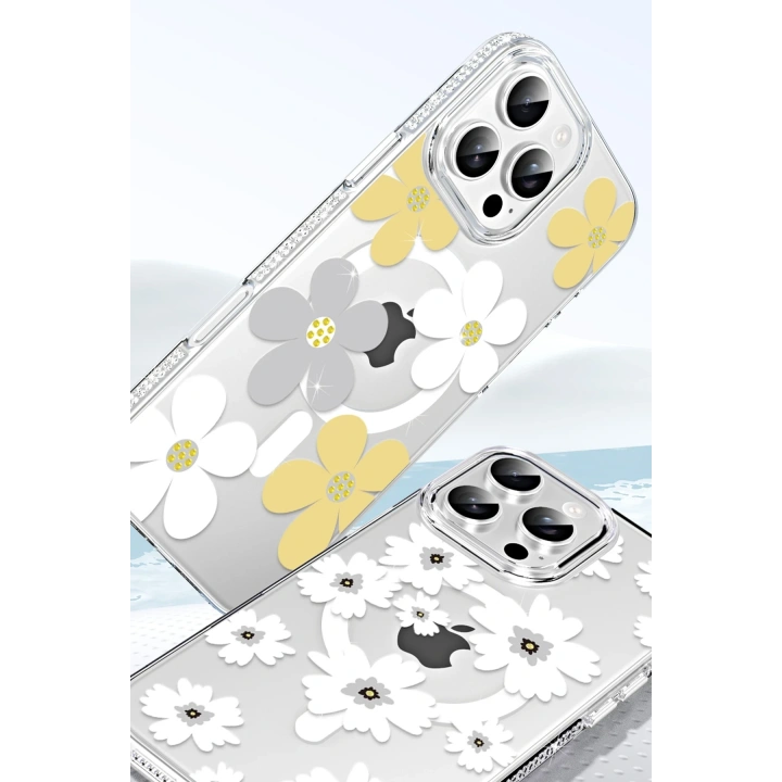 BFS  Apple iPhone 14 Pro Max Floral Magsafe Kapak - Beyaz