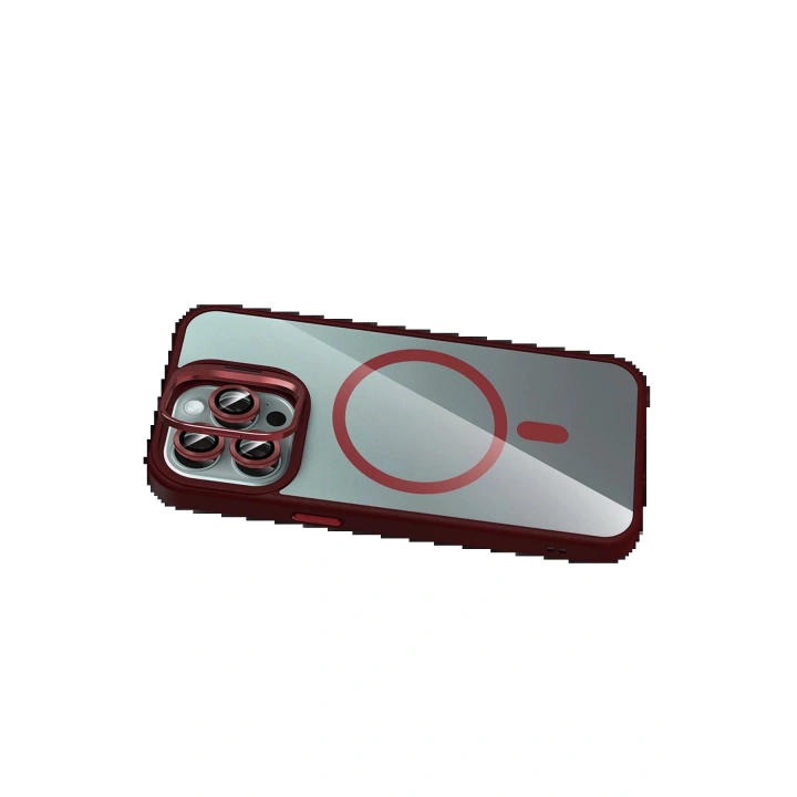 BFS Apple iPhone 14 Pro Max Remim Lensli Magsafe Standlı Kapak - Bordo