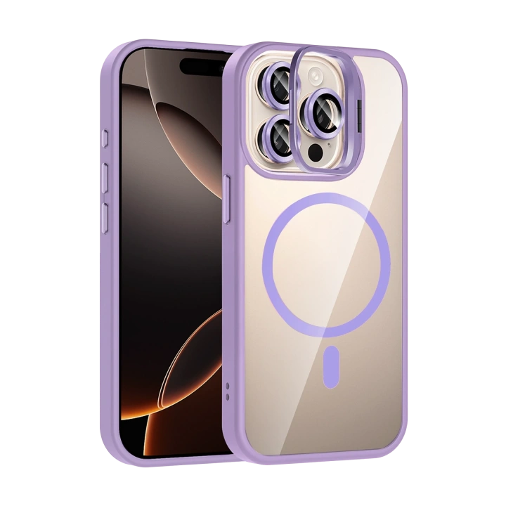 BFS  Apple iPhone 14 Pro Max Remim Lensli Magsafe Standlı Kapak - Lila