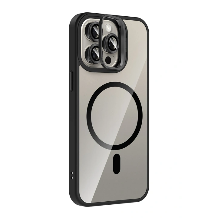 BFS  Apple iPhone 14 Pro Max Remim Lensli Magsafe Standlı Kapak - Siyah