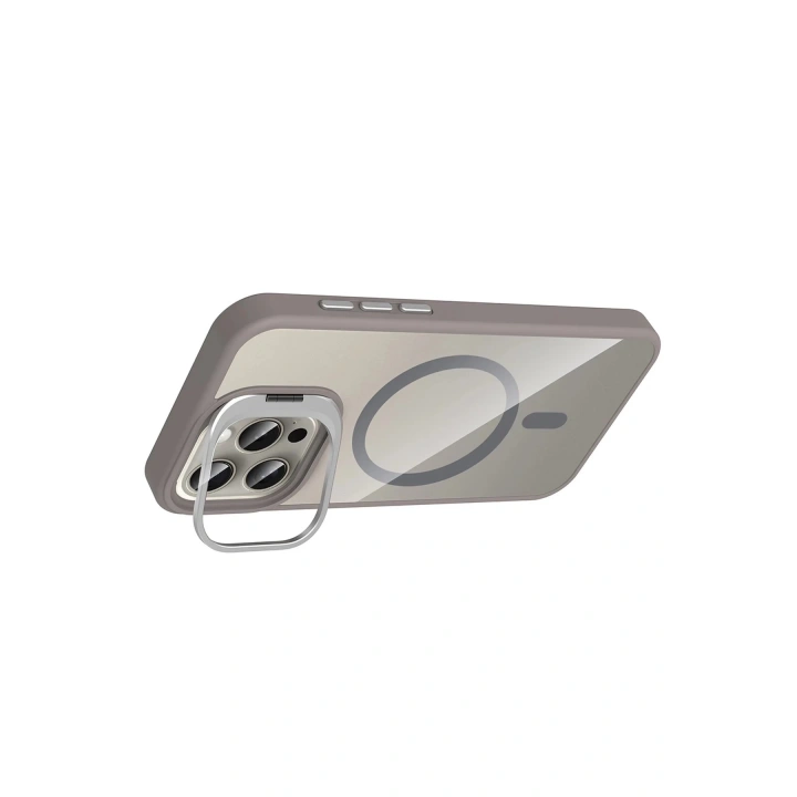 BFS Apple iPhone 14 Pro Max Remim Lensli Magsafe Standlı Kapak - Titan Gri