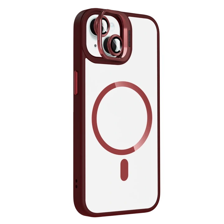 BFS  Apple iPhone 14 Remim Lensli Magsafe Standlı Kapak - Bordo