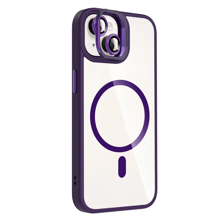 BFS  Apple iPhone 14 Remim Lensli Magsafe Standlı Kapak - Derin Mor