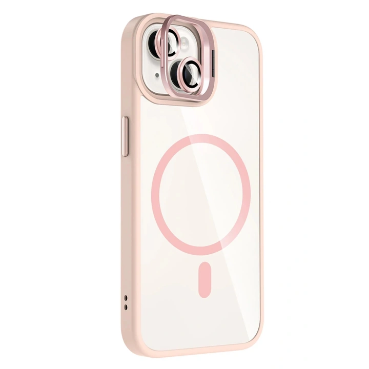 BFS Apple iPhone 14 Remim Lensli Magsafe Standlı Kapak - Pembe