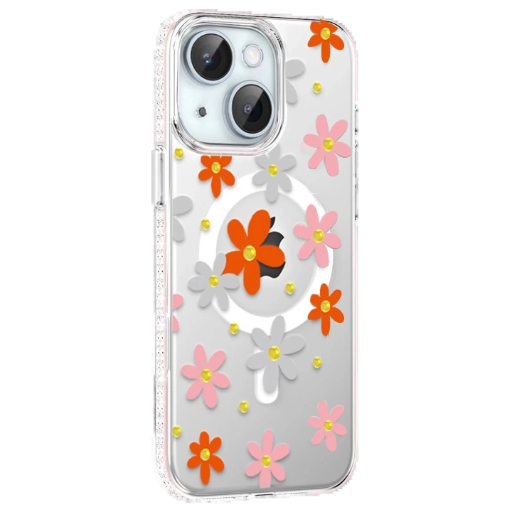 BFS  Apple iPhone 15 Floral Magsafe Kapak - Turuncu