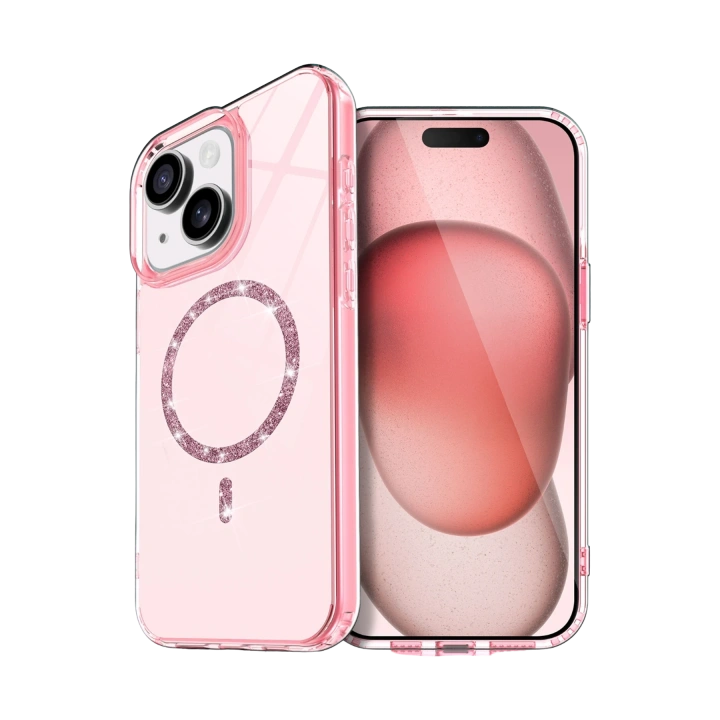 BFS  Apple iPhone 15 Plus Live Diamond Magsafe Kapak - Pembe