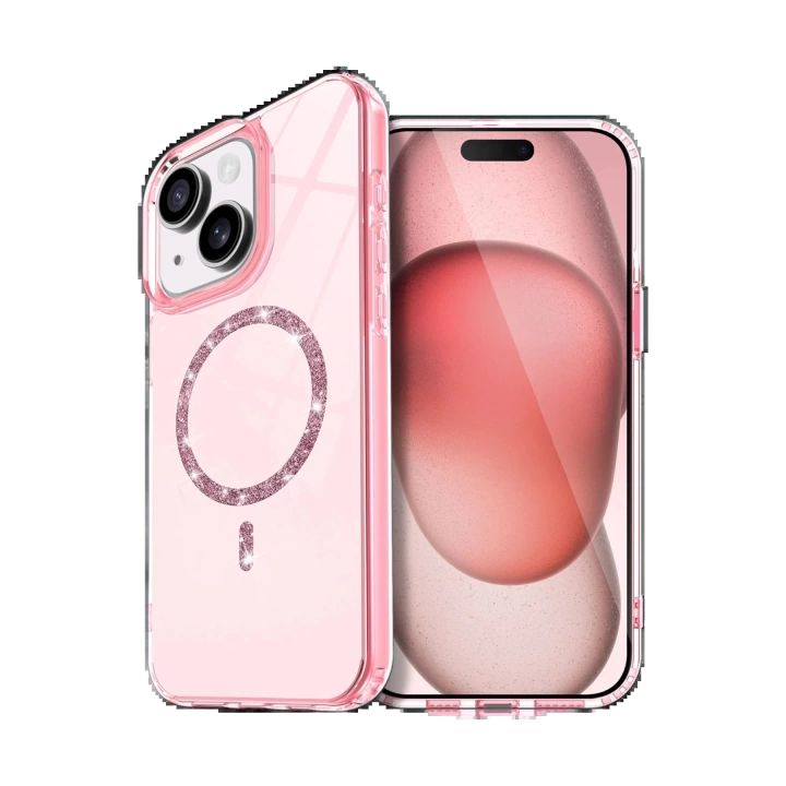 BFS Apple iPhone 15 Plus Live Diamond Magsafe Kapak - Pembe