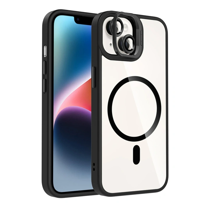 BFS  Apple iPhone 15 Plus Remim Lensli Magsafe Standlı Kapak - Siyah