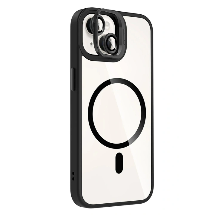 BFS Apple iPhone 15 Plus Remim Lensli Magsafe Standlı Kapak - Siyah