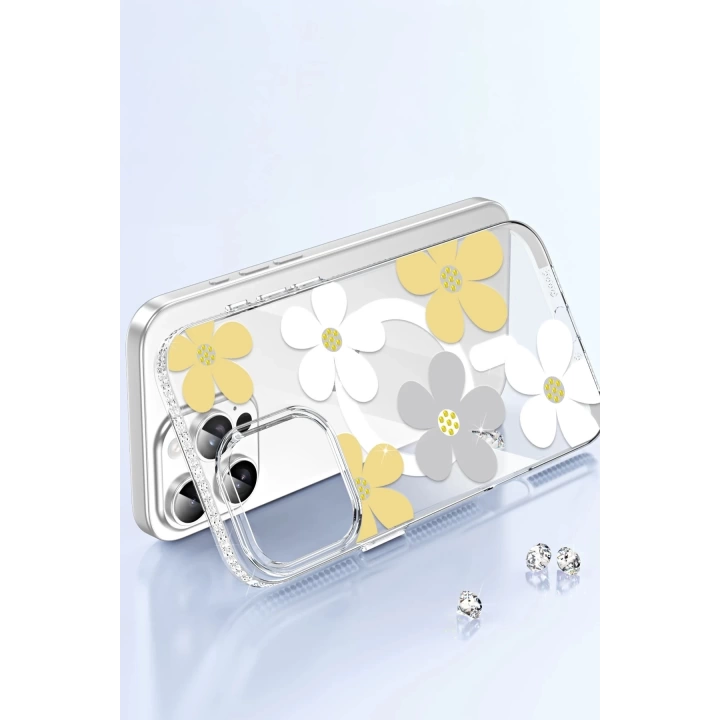 BFS  Apple iPhone 15 Pro Floral Magsafe Kapak - Sarı