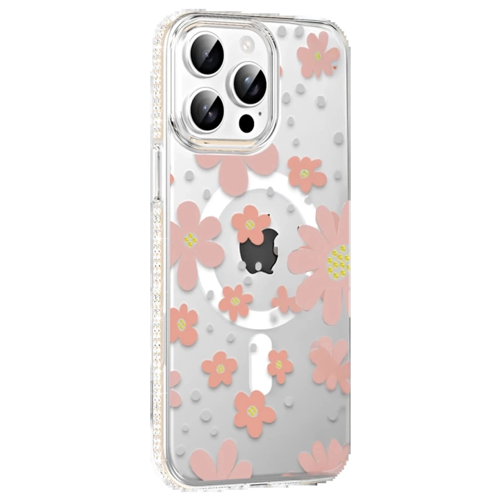 BFS  Apple iPhone 15 Pro Max Floral Magsafe Kapak - Pembe