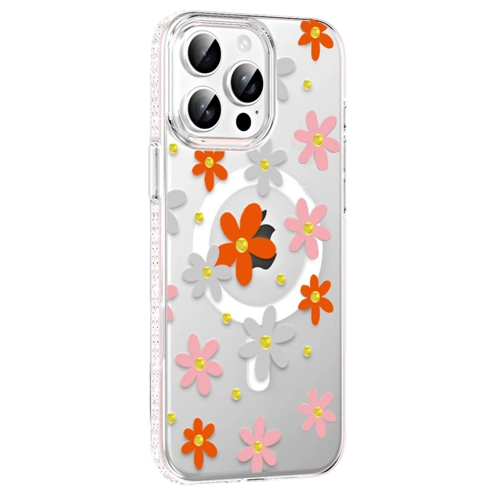 BFS  Apple iPhone 15 Pro Max Floral Magsafe Kapak - Turuncu