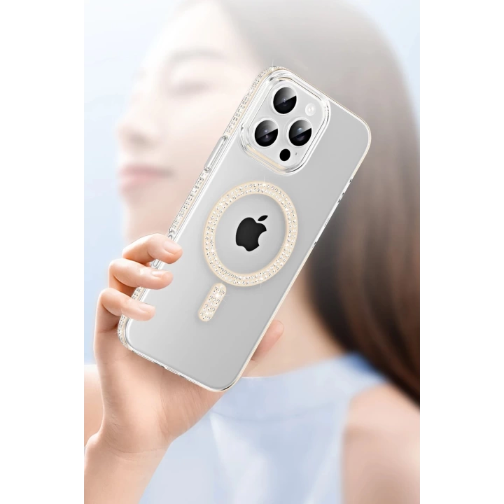 BFS  Apple iPhone 15 Pro Max Move Taşlı Magsafe Kapak - Gümüş