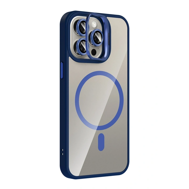 BFS  Apple iPhone 15 Pro Max Remim Lensli Magsafe Standlı Kapak - Lacivert
