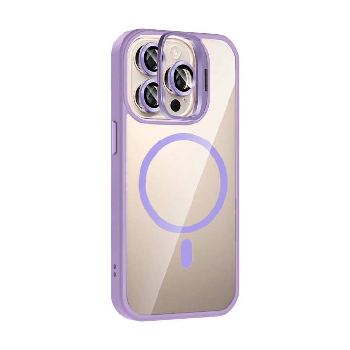 BFS  Apple iPhone 15 Pro Max Remim Lensli Magsafe Standlı Kapak - Lila