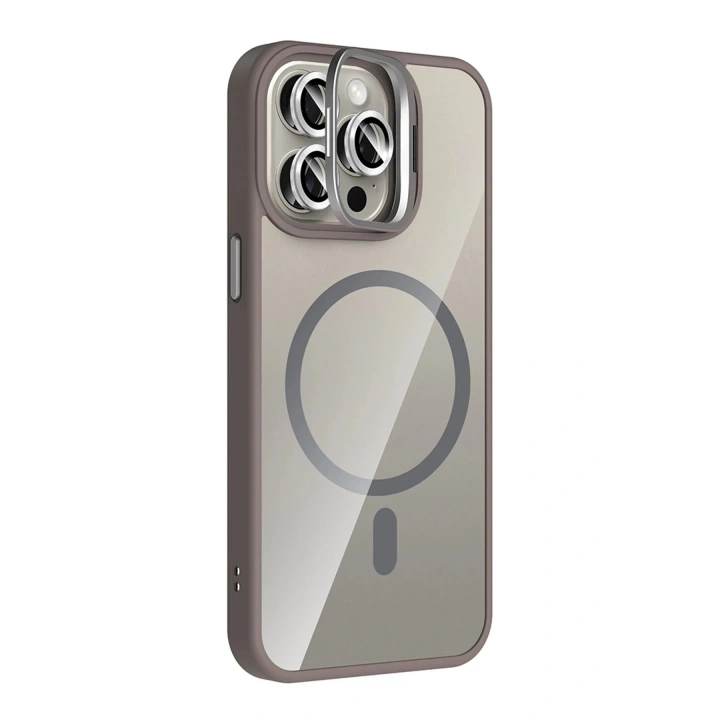 BFS Apple iPhone 15 Pro Max Remim Lensli Magsafe Standlı Kapak - Titan Gri