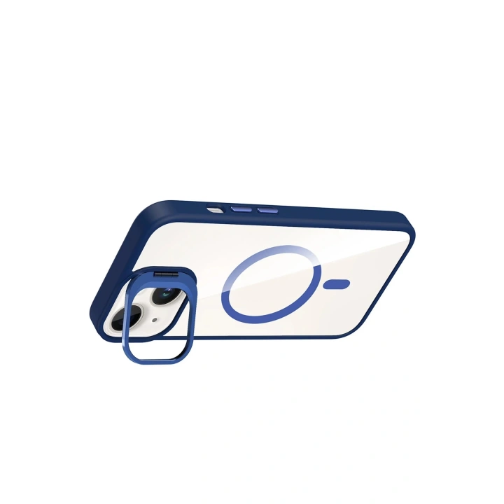 BFS Apple iPhone 15 Remim Lensli Magsafe Standlı Kapak - Lacivert