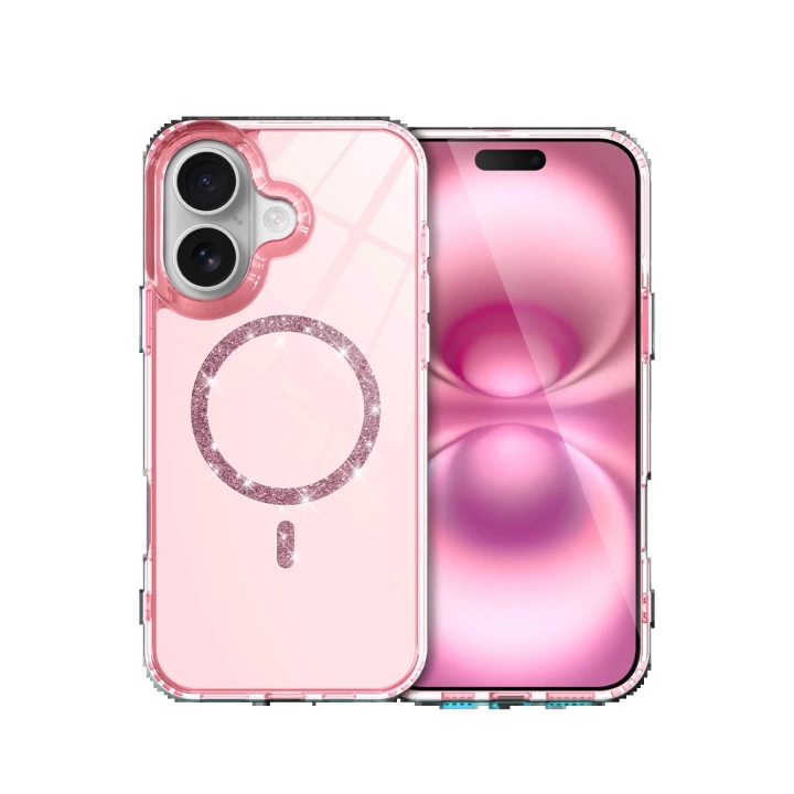 BFS Apple iPhone 16 Plus Live Diamond Magsafe Kapak - Pembe