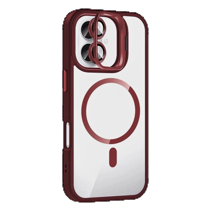 BFS Apple iPhone 16 Plus Remim Lensli Magsafe Standlı Kapak - Bordo