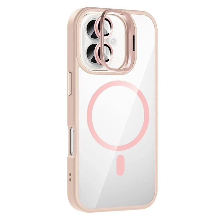BFS  Apple iPhone 16 Plus Remim Lensli Magsafe Standlı Kapak - Pembe
