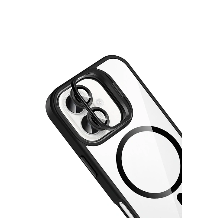 BFS Apple iPhone 16 Plus Remim Lensli Magsafe Standlı Kapak - Siyah