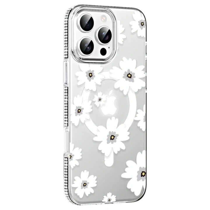 BFS  Apple iPhone 16 Pro Max Floral Magsafe Kapak - Beyaz