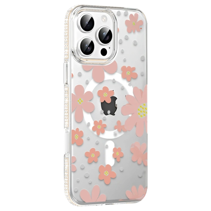 BFS  Apple iPhone 16 Pro Max Floral Magsafe Kapak - Pembe