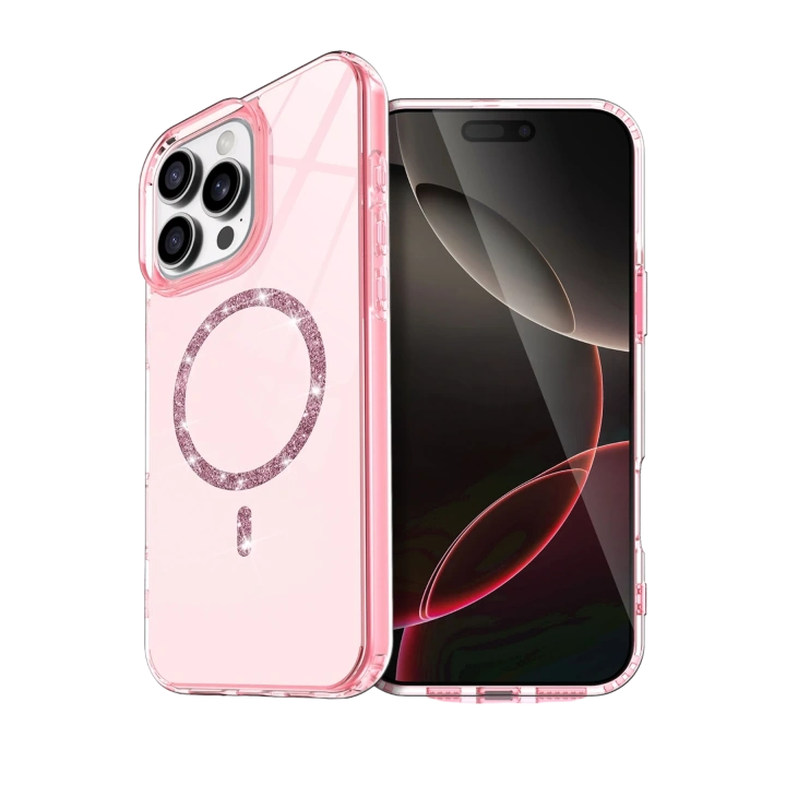 BFS  Apple iPhone 16 Pro Max Live Diamond Magsafe Kapak - Pembe