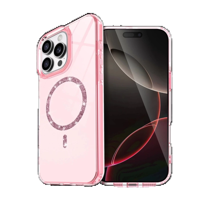 BFS Apple iPhone 16 Pro Max Live Diamond Magsafe Kapak - Pembe