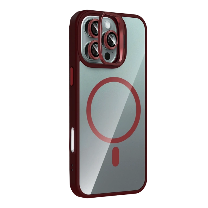 BFS  Apple iPhone 16 Pro Max Remim Lensli Magsafe Standlı Kapak - Bordo