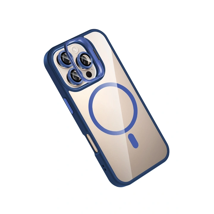 BFS  Apple iPhone 16 Pro Max Remim Lensli Magsafe Standlı Kapak - Lacivert