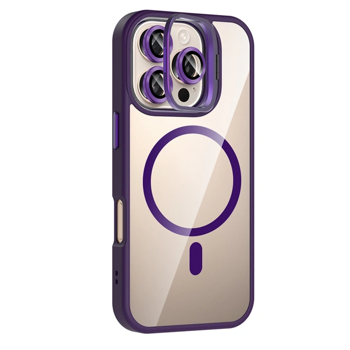 BFS  Apple iPhone 16 Pro Remim Lensli Magsafe Standlı Kapak - Derin Mor