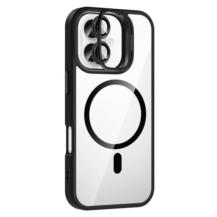 BFS  Apple iPhone 16 Remim Lensli Magsafe Standlı Kapak - Siyah
