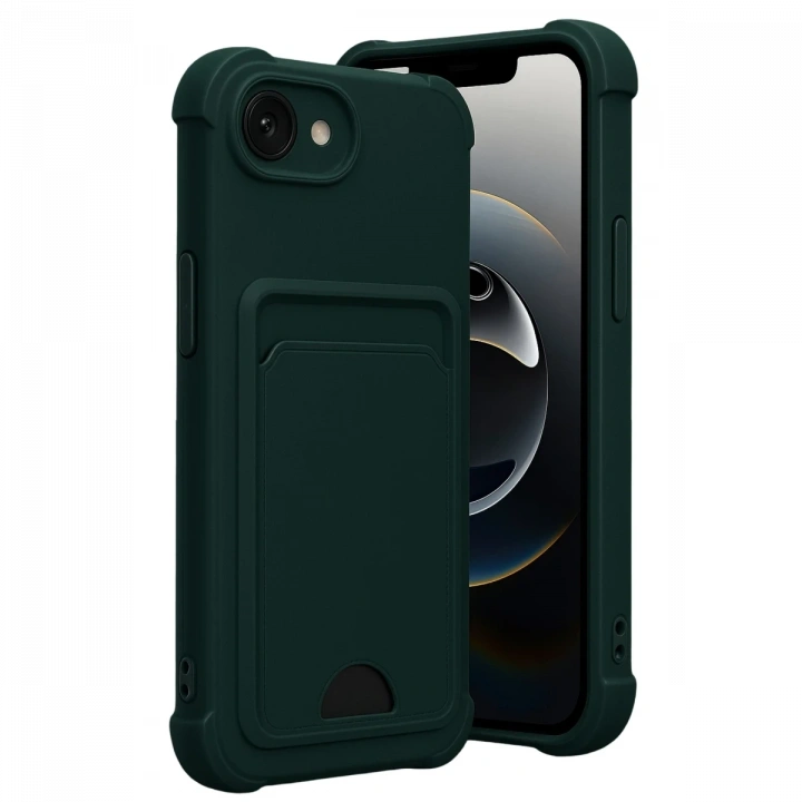 BFS  Apple iPhone 16E Kelvin Kartvizitli Silikon - Koyu Yeşil