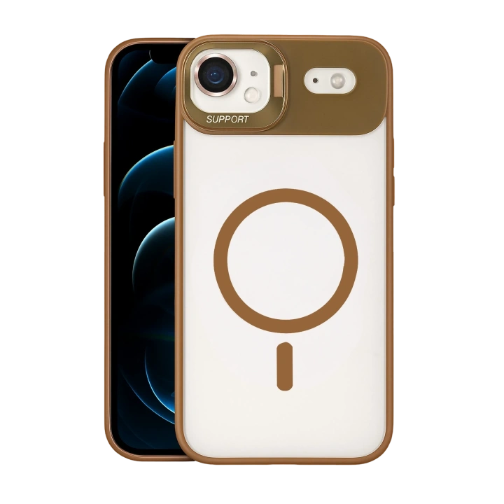 BFS  Apple iPhone 17 Air Remim Lensli Magsafe Standlı Kapak - Kahverengi
