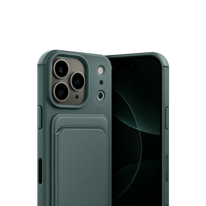 BFS  Apple iPhone 17 Pro Max Kelvin Kartvizitli Silikon - Koyu Yeşil