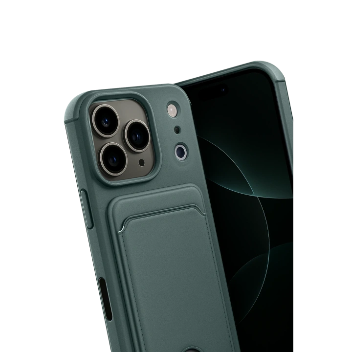 BFS  Apple iPhone 17 Pro Max Kelvin Kartvizitli Silikon - Koyu Yeşil