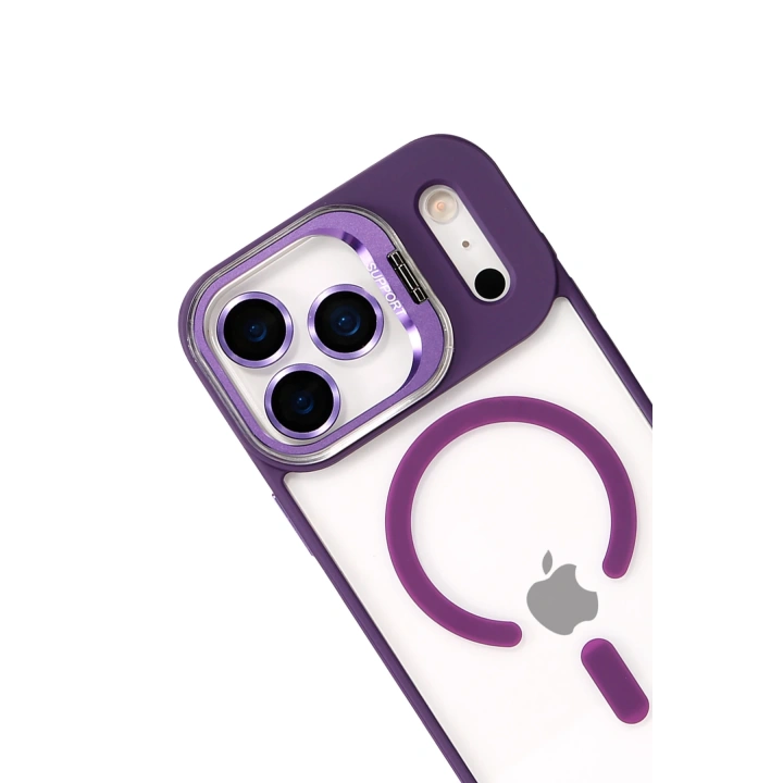 BFS  Apple iPhone 17 Pro Max Remim Lensli Magsafe Standlı Kapak - Derin Mor